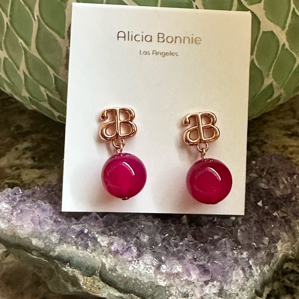 Alicia Bonnie Rose Gold Red Ball Bead Earrings